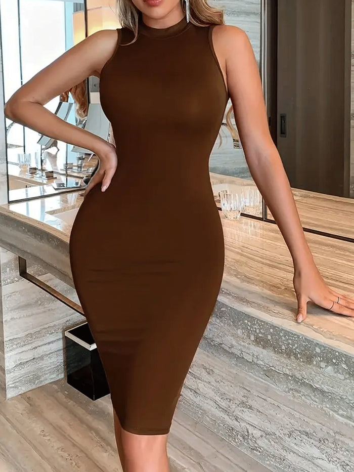 Solid Color Sleeveless Bodycon Dress GCNF 8056