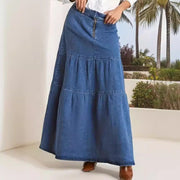 Fashion Denim Patchwork Loose Long Skirt GKNF TSX 11008
