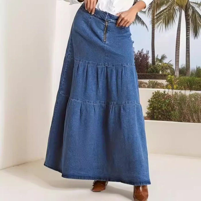 Fashion Denim Patchwork Loose Long Skirt GKNF TSX 11008