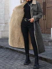 Loose Long Sleeve Denim Fleece Long Coat GYXN 20781