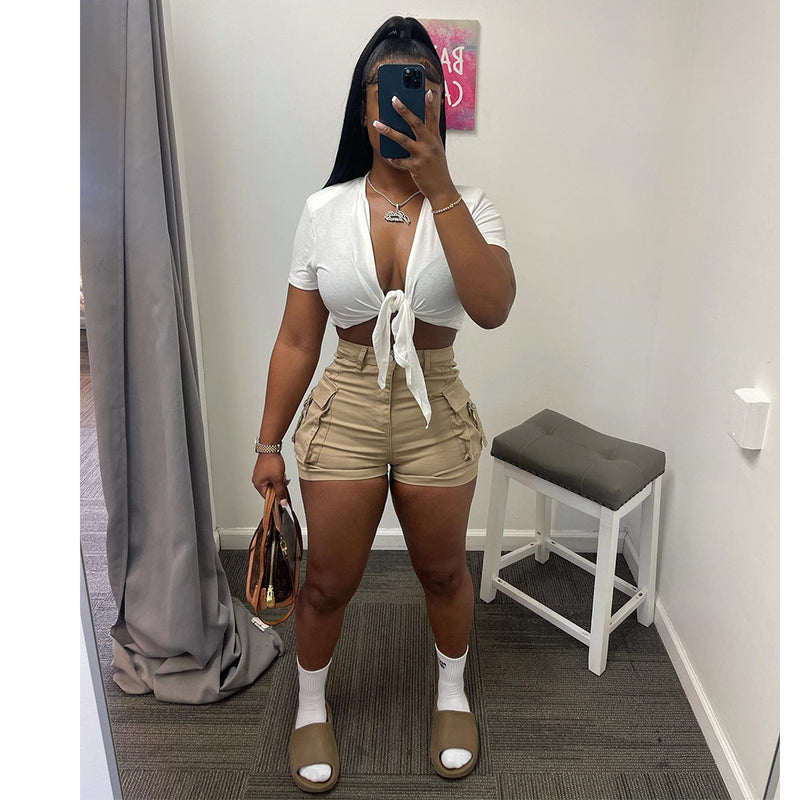 Solid Pockets Casual Shorts GCNF 0187