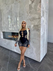 Pre Order About 7 work days shipping Sexy Solid One Shoulder Hollow Out Knits Romper YUEM 220292
