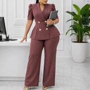 Plus Size Solid Color Two Piece Pants Set GATE 634