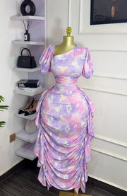 Puff Sleeve Slash Neck Ruffles Bodycon Dress GXIN 8859