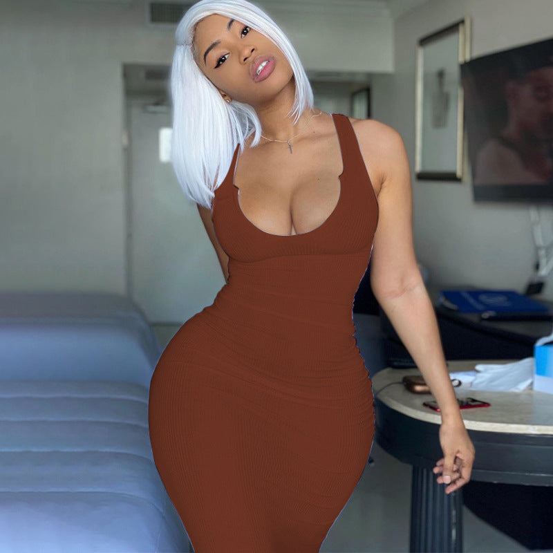 U Neck Sling Solid Bodycon Dress LSD LD1778