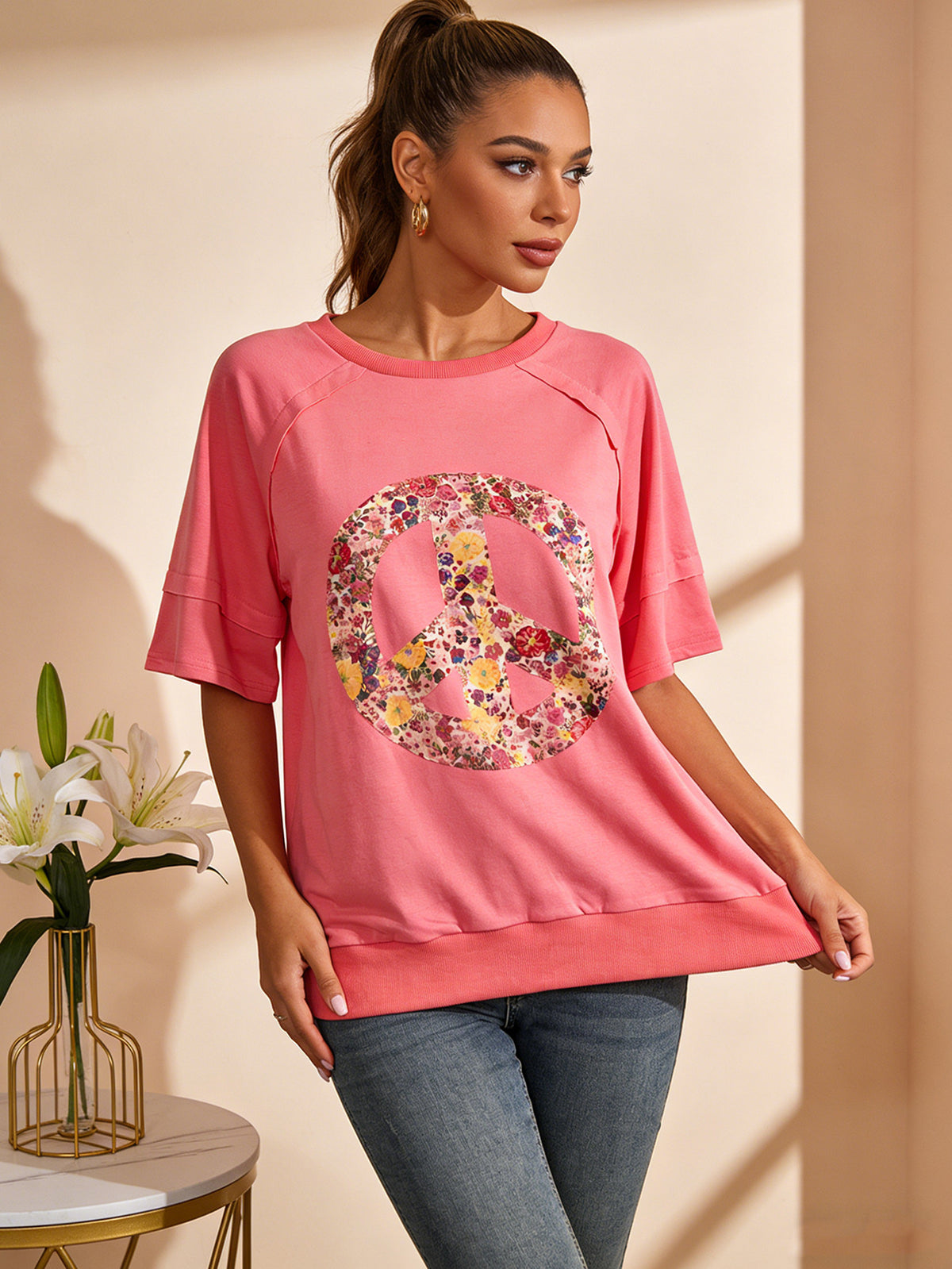 Plus Size Print Short Sleeve Loose T Shirt QMZF 18002
