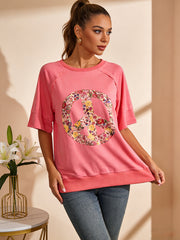Plus Size Print Short Sleeve Loose T Shirt QMZF 18002