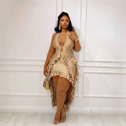 Sexy V Neck Irregular Backless Long Dress CYA 902422