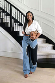 Plus Size Color Block Patchwork Heart Jeans GYLN 9642
