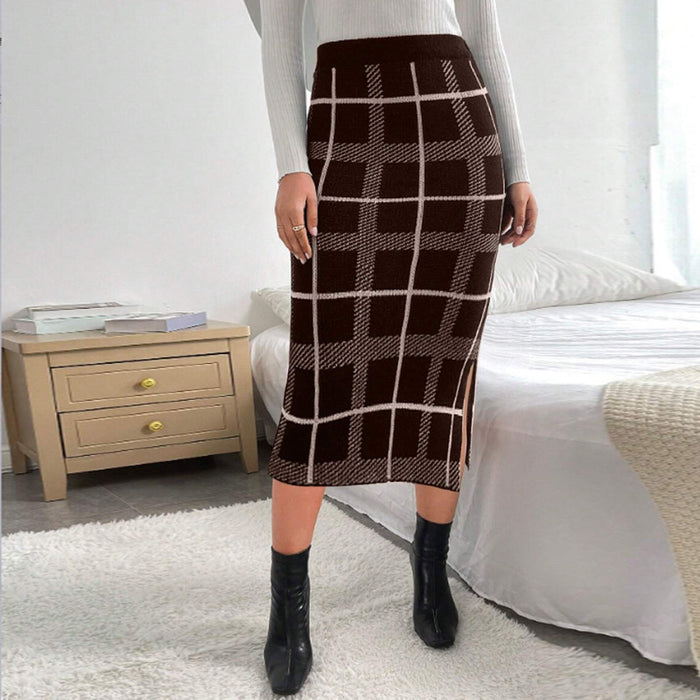 Plaid Print Split Half Body Skirt GDAM 1029