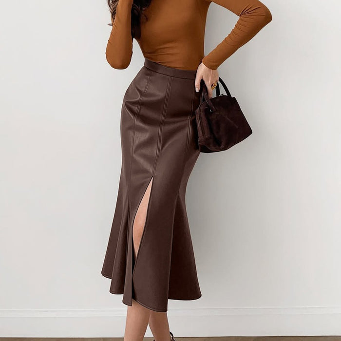 Solid Color Split Mid skirts GPBY 8546