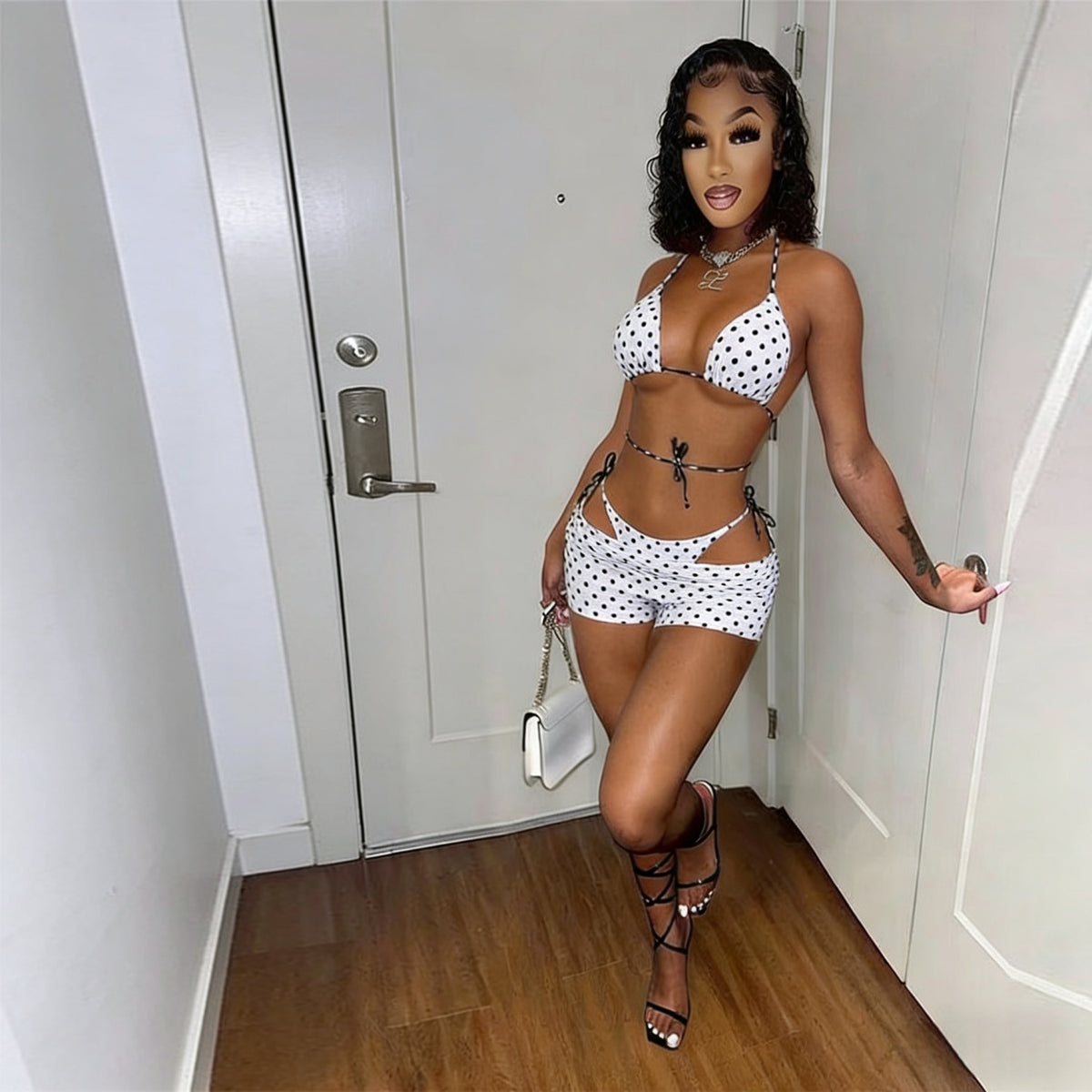 Polka Dots Print Bikinis Beach 3 Piece Swimsuit MEM 88696