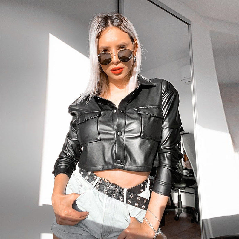 Long Sleeve PU Leather Short Jackets GPBY 13358