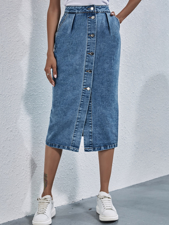 High Waisted Single Breasted Denim Half Body Skirt GYXN 30592