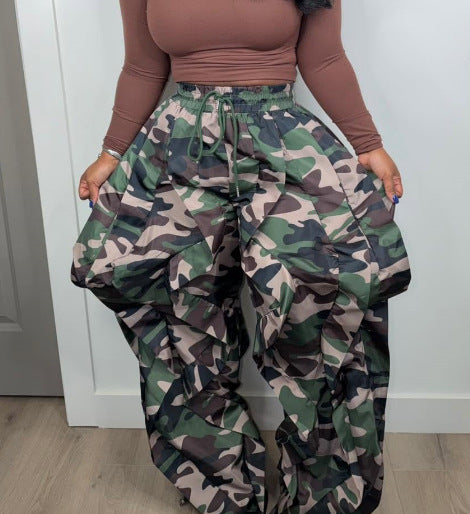 Camouflage Print Ruffles Patchwork Pants LSD 2719