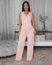 Sleeveless Blazer Vest Wide Leg Jumpsuit OSM 4499