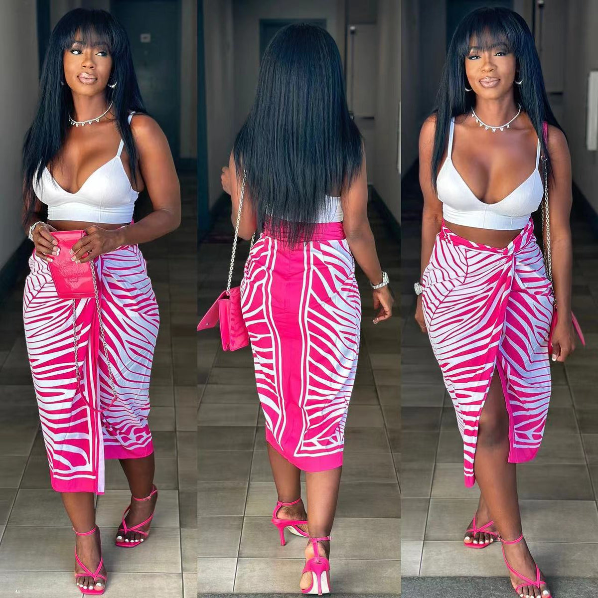 Printed Irregular Half body Long Skirt OLYF 6148