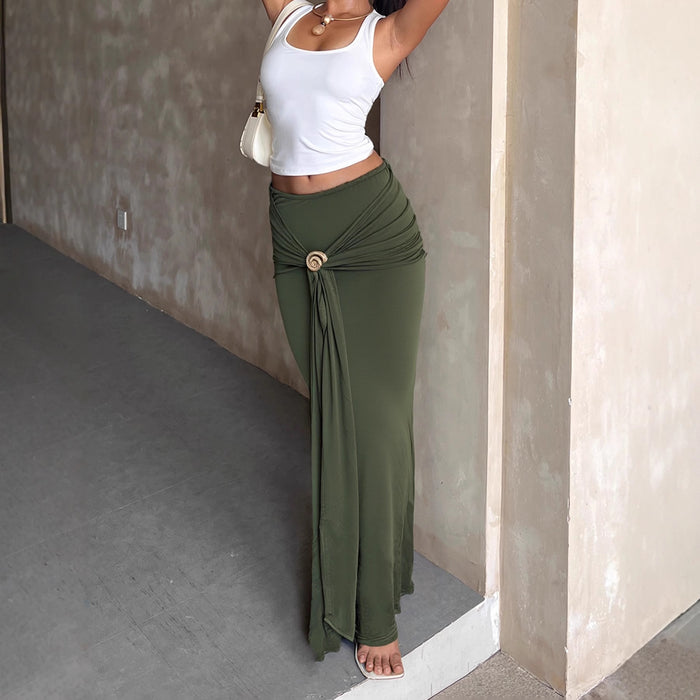 Solid Color Low waisted Long Skirt GZJF 6642