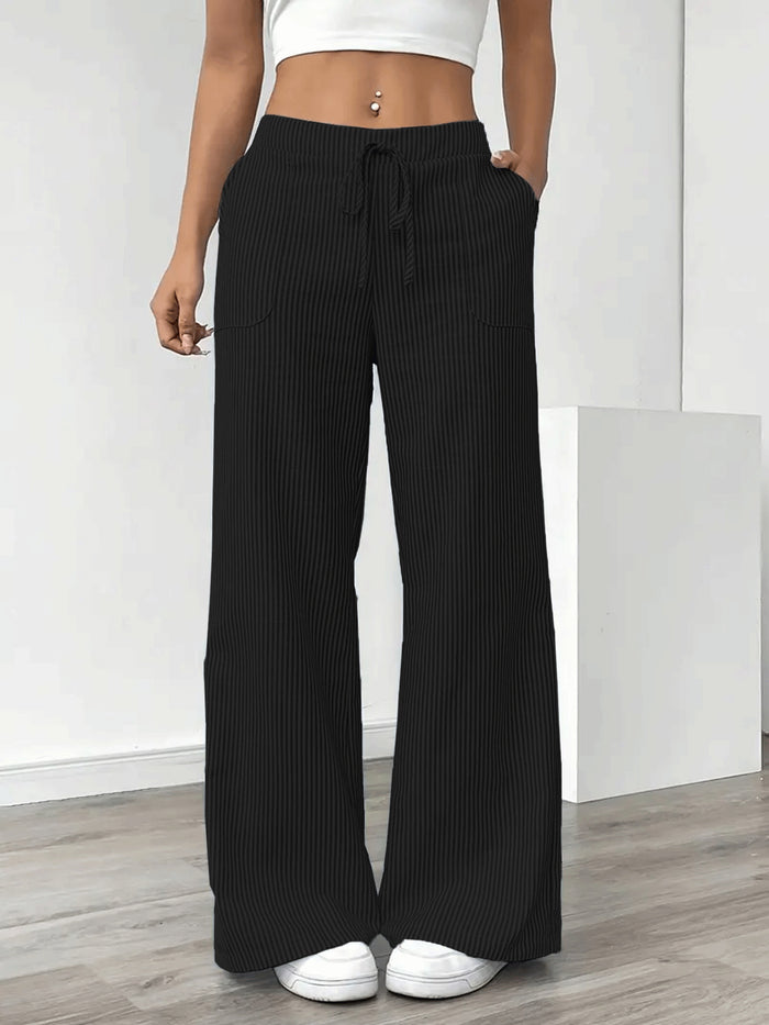 Solid Color Stripe Loose Wide Leg Pants GCNF 5798