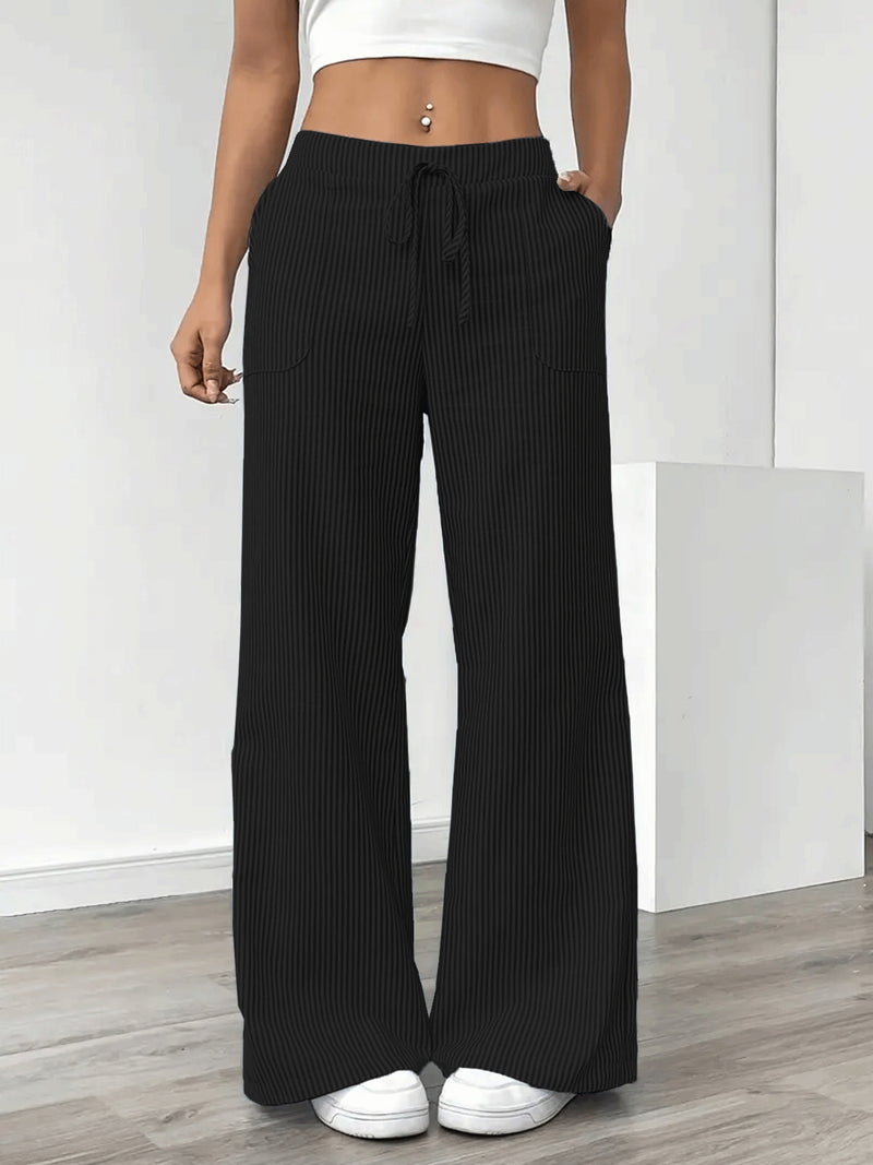 Solid Color Stripe Loose Wide Leg Pants GCNF 5798