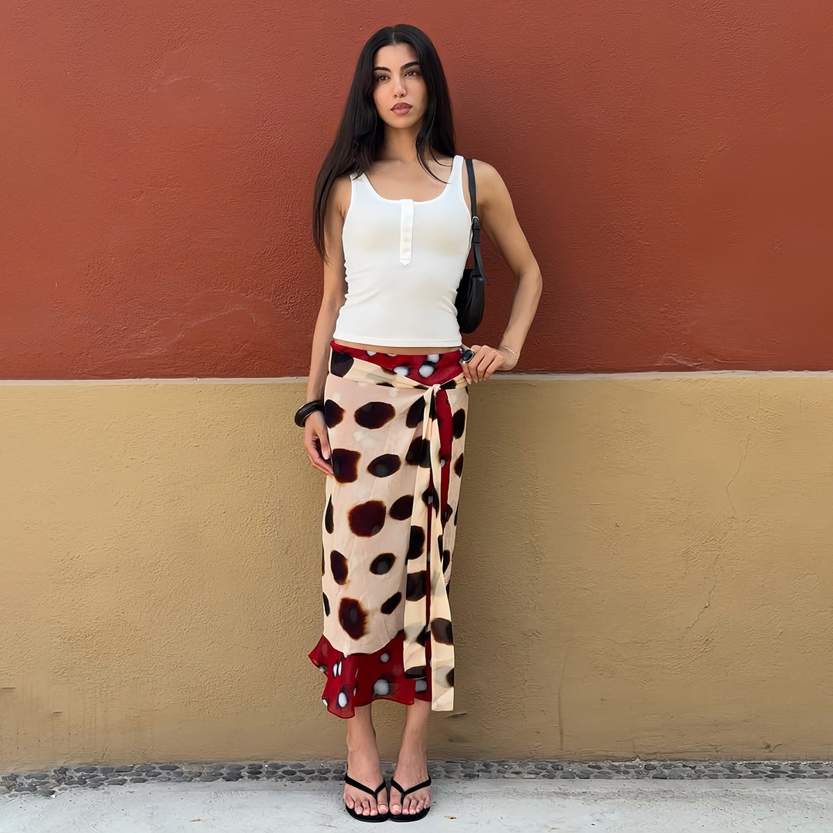 Irregular Polka Dot Print Long Skirt GYME K6J11415A