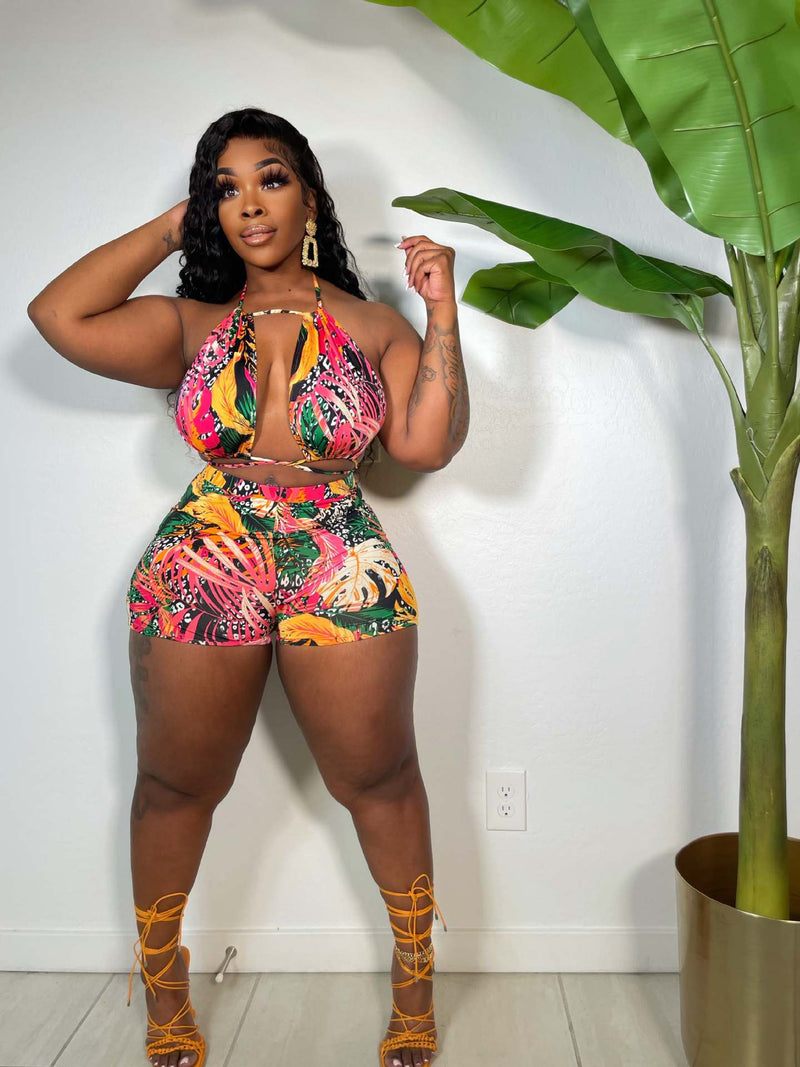 Plus Size Printed Two Piece Shorts Sets ZDF 31215