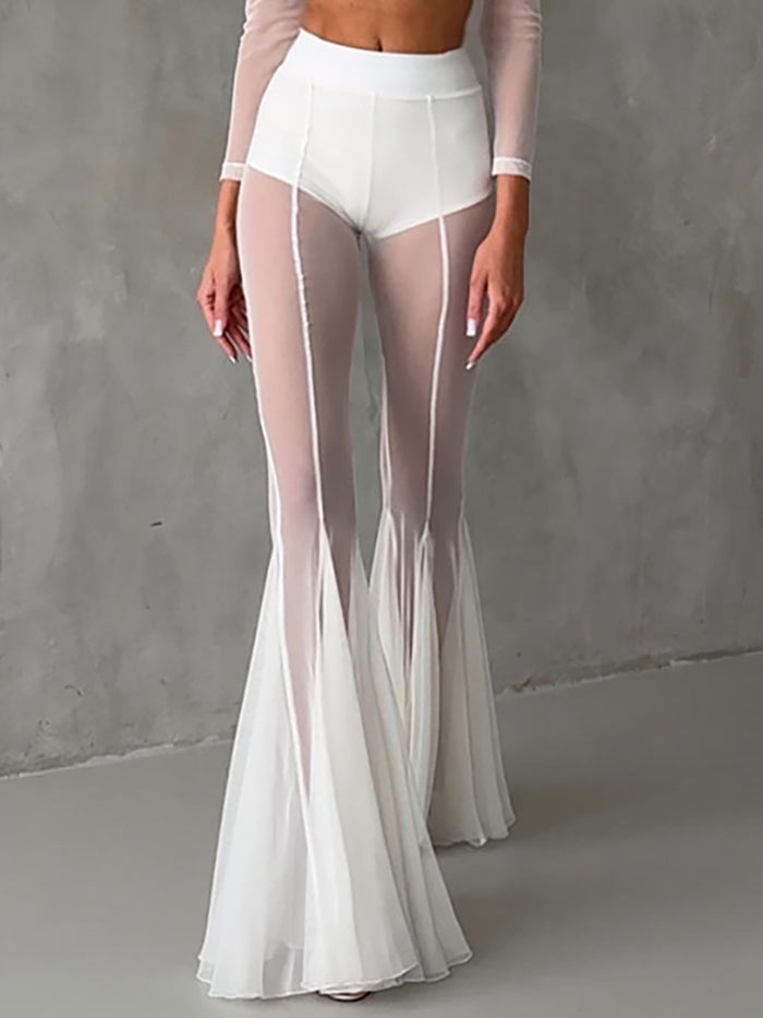 Hollow Out See Through Mesh Flare Pants SHD 9559