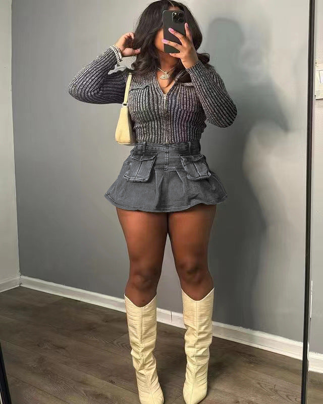 Fashion Denim Pocket Skirts MEM 88564