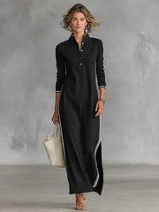 Stripe Patchwork POLO Neck Long Dress SFY 26342