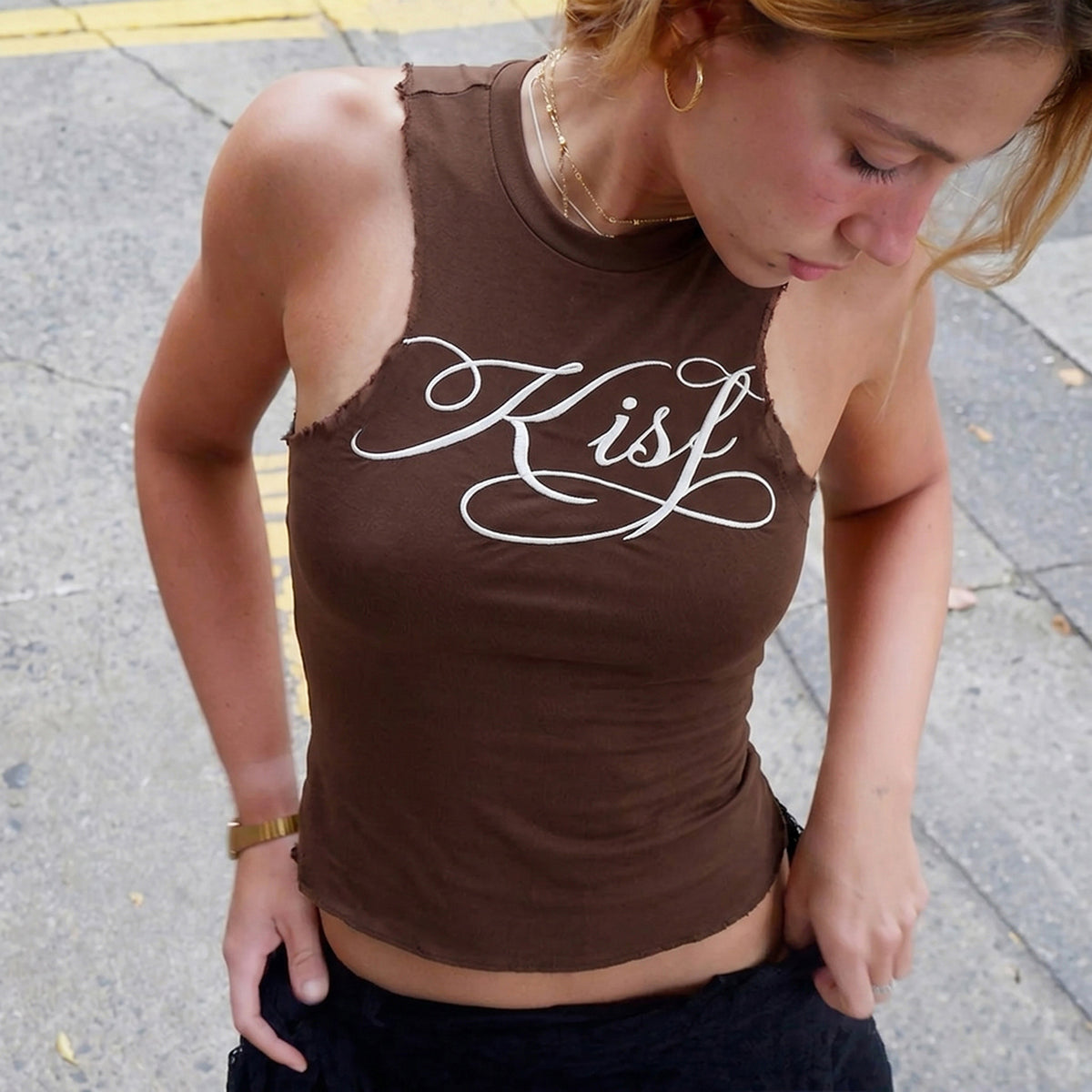 Letter Print Sleeveless Tank Top GZJQ K6B08951A