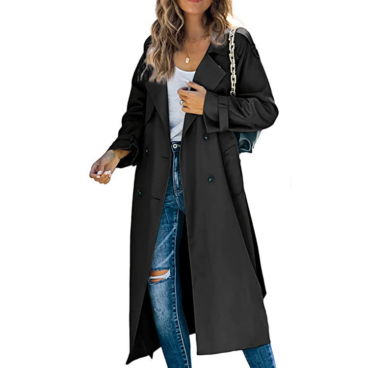 Solid Color Long Sleeve Double Breasted Coat GOFY 888