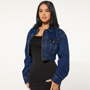 Button Cardigan Long Sleeve Short Denim Jacket GDAM 218578