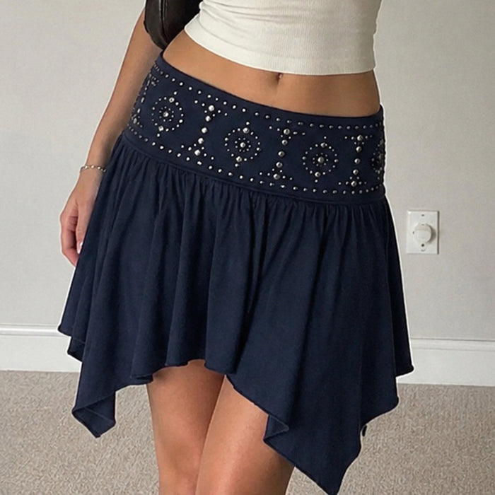 Hot Diamond Rivet Pleated Irregular Skirt GPKJ MR51250