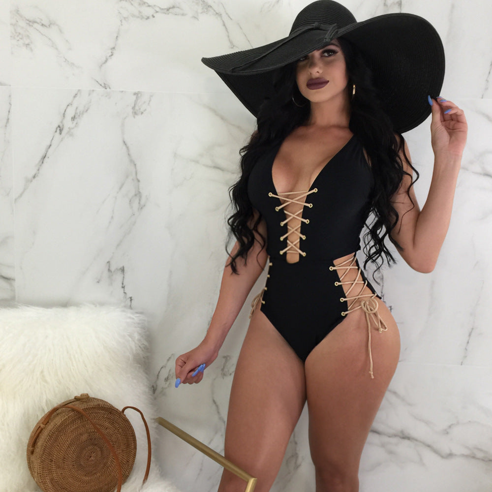 Sexy Lace Up Hollow Out One Piece Swimsuits BN 9079