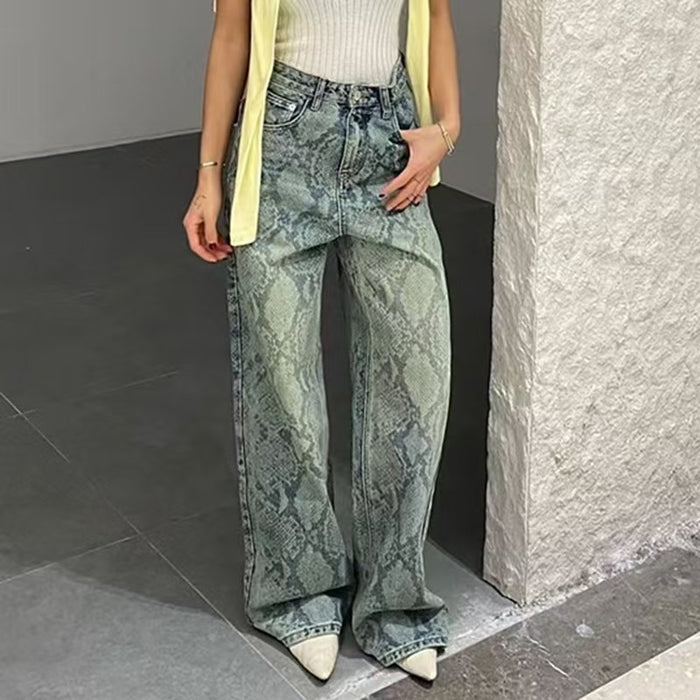 Snake Print Straight Jeans GQLF 1627