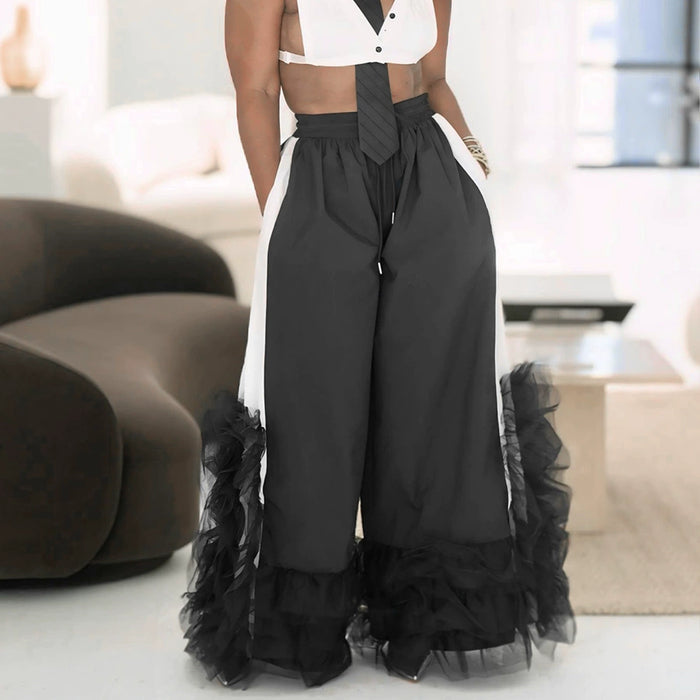 Plus Size Loose Patchwork Wide Leg Pants NNWF 8125