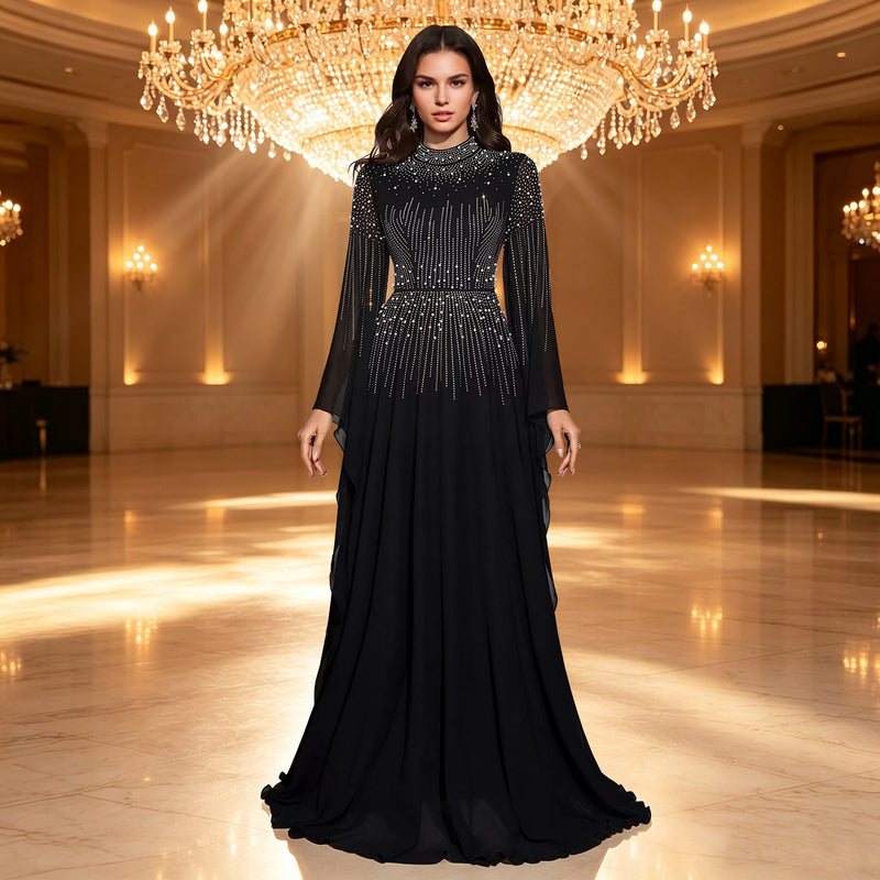 Hot Diamond Chiffon Long Sleeve Maxi Dress BY 7818