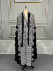 Pleated Print Cardigan Long Coats GZRF 77102