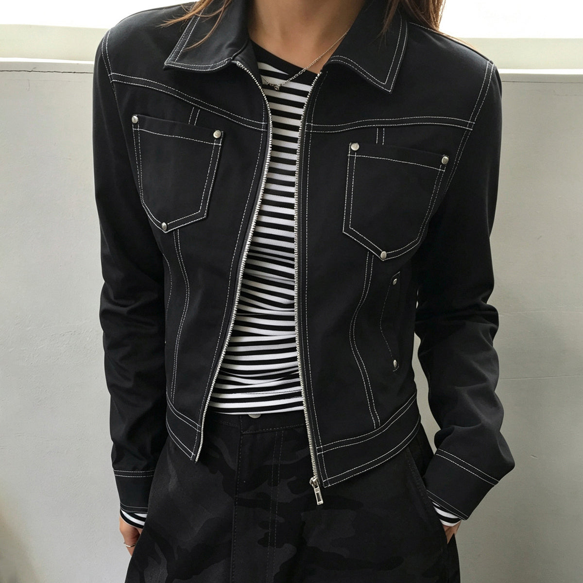 Imitation Denim Zipper Lapel Jacket GPKJ MR50759
