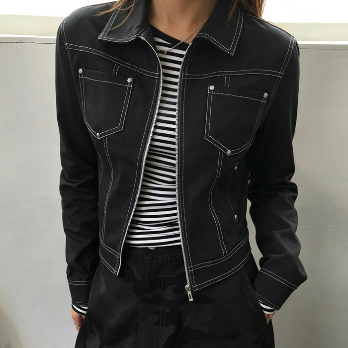 Imitation Denim Zipper Lapel Jacket GPKJ MR50759
