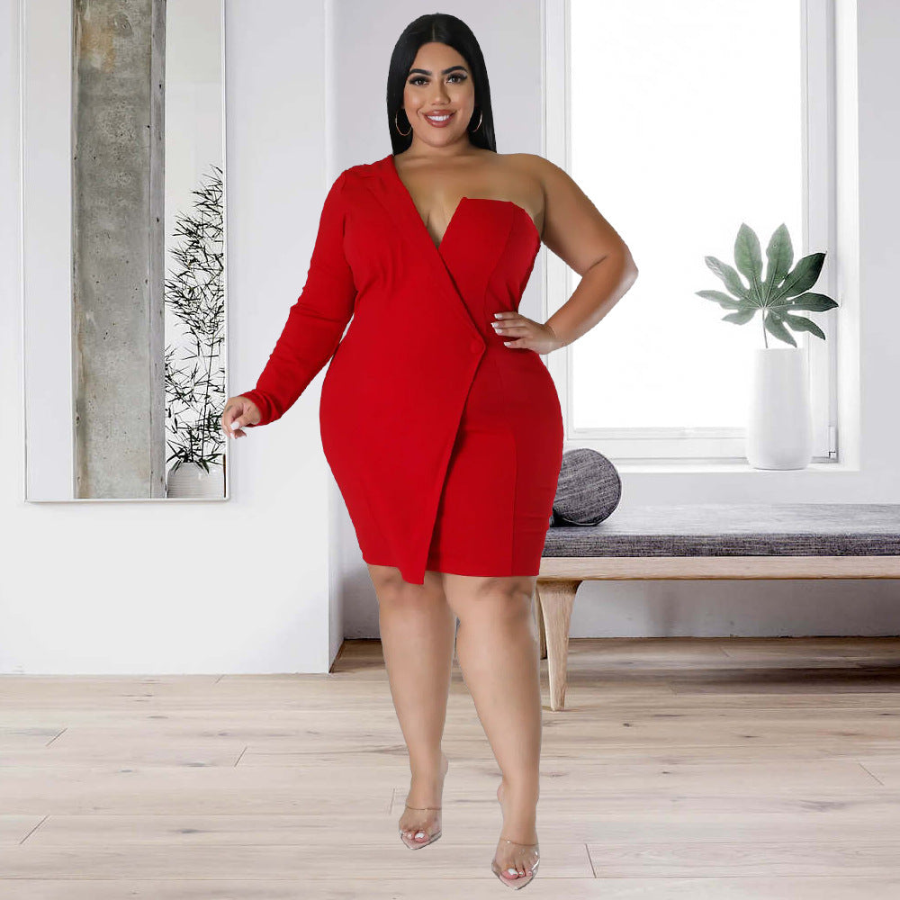 Plus Size Sexy One Shoulder Bodycon Dress NNWF 7629