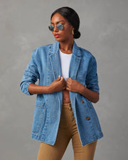 Fashion Washed Blue Denim Blazer GYAN 32137