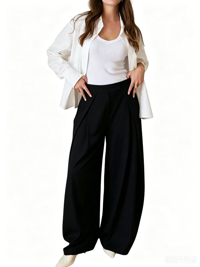 High Waisted Pleated Wide Leg Trousers QODY Y6074B