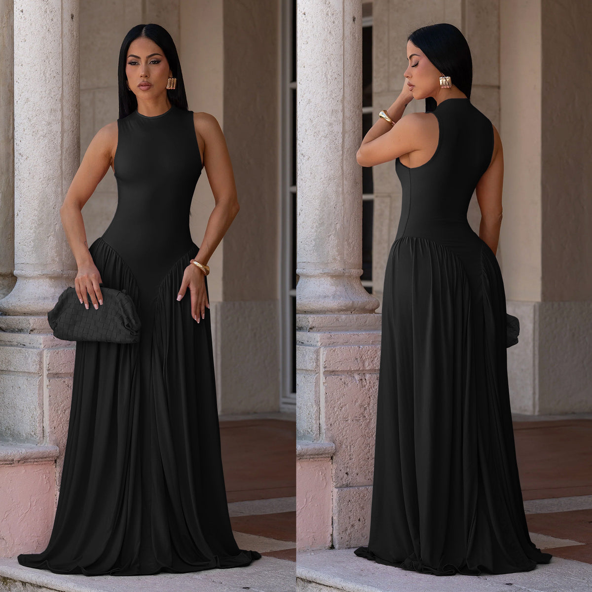 Solid Color Sleeveless Maxi Dress BY 7713