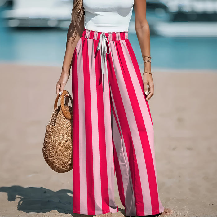 Plus Size Stripe Printed Casual Wide Leg Pants QXLB XRB 8DYRGN