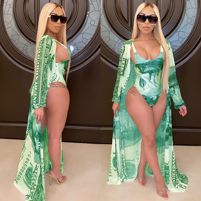 Sexy Printed Swimsuit Long Cloak 2 Piece Sets CHY 1227