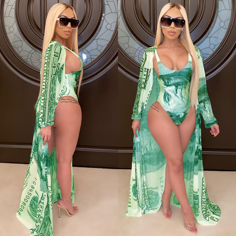 Sexy Printed Swimsuit Long Cloak 2 Piece Sets CHY 1227