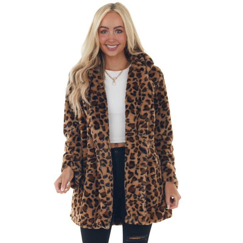 Plus Size Rabbit Fur Leopard Print Loose Plush Coats HHMY 9092