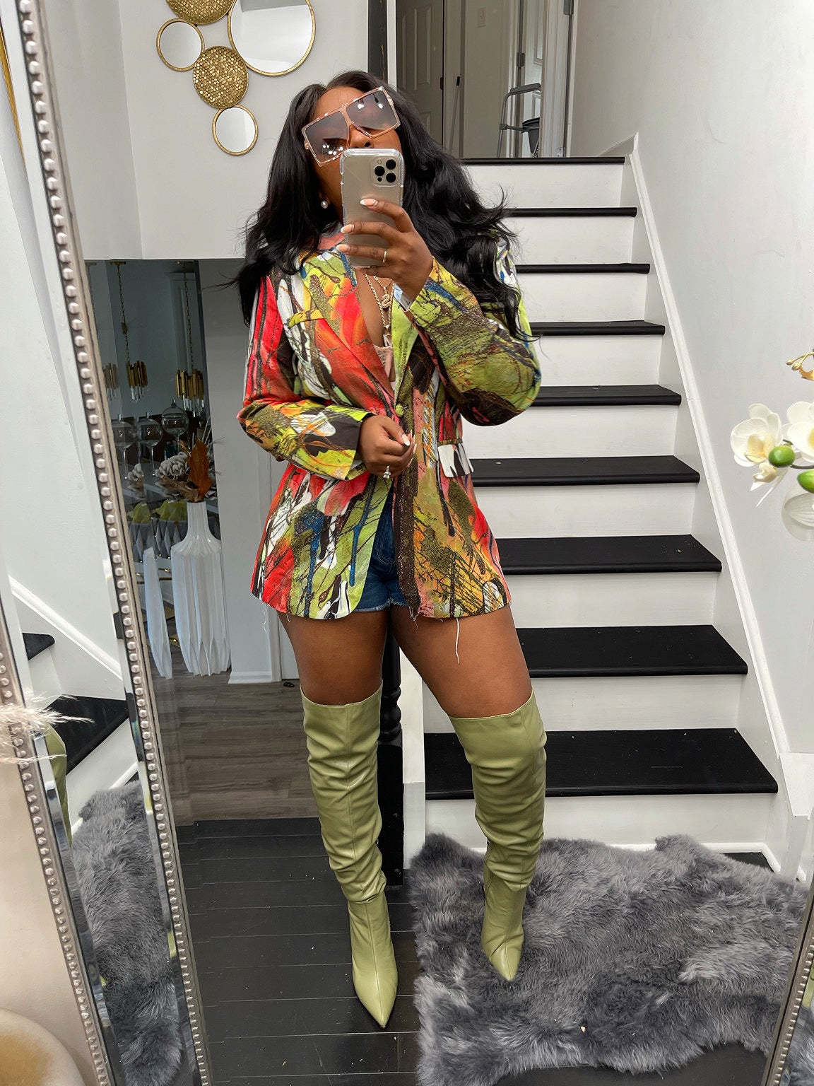 Casual Print Long Sleeve Blazer XMY 9393