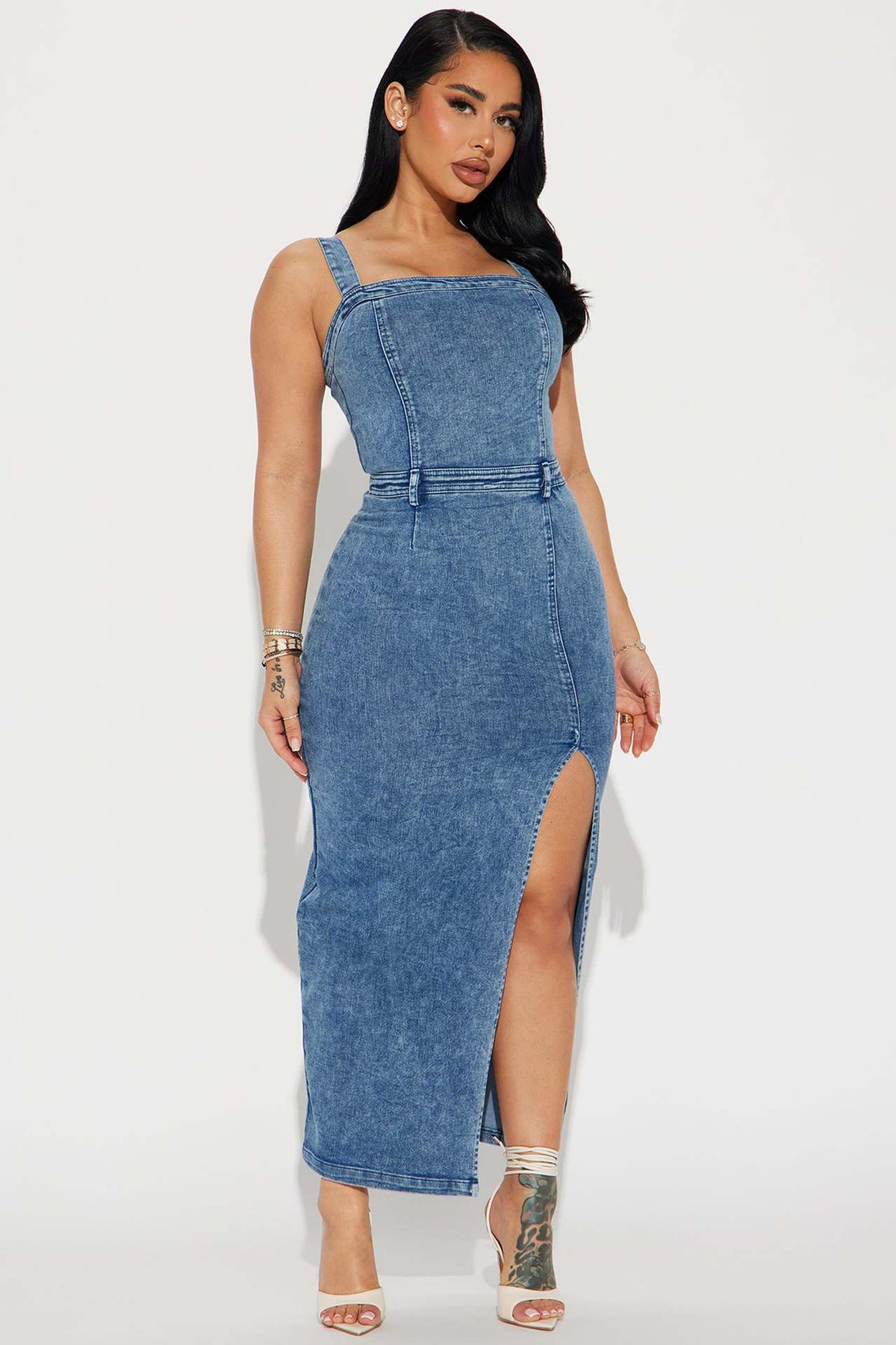 Sleeveless Backless Denim Split Long Dress LX 8612